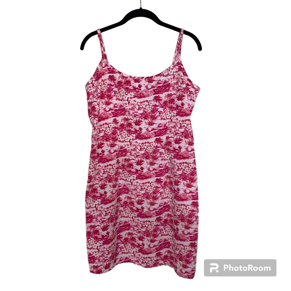 Surf Chick Womens Size L Pink White Tropical Island Print Sundress Cover Up